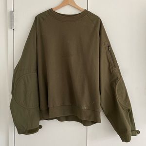 Alexander Wang Green Khaki oversized utility cargo sweatshirt crew neck size L
